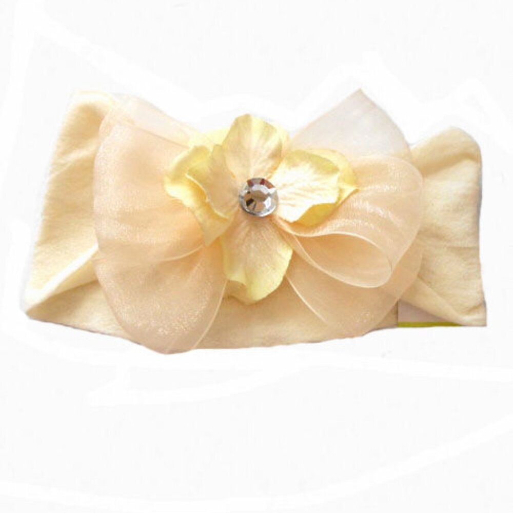 NEW Baby Bling Beige‎ Infant Toddler Girls Headband Organza Flower & Rhinestones